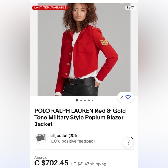 Reduced! RALPH LAUREN Cropped Military Jacket, Madison Red, Sz 14 w/ Gift Box! - Picture 4 of 13